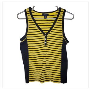 💎5/20 Chaps Striped Tank Top Womens Medium Yellow Black Henley Sleeveless